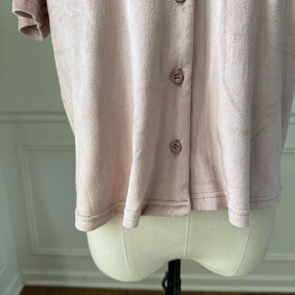 Juicy Couture Silky Soft Pink Velour Silver Bling Stud Cropped Button Up M - Picture 9 of 13